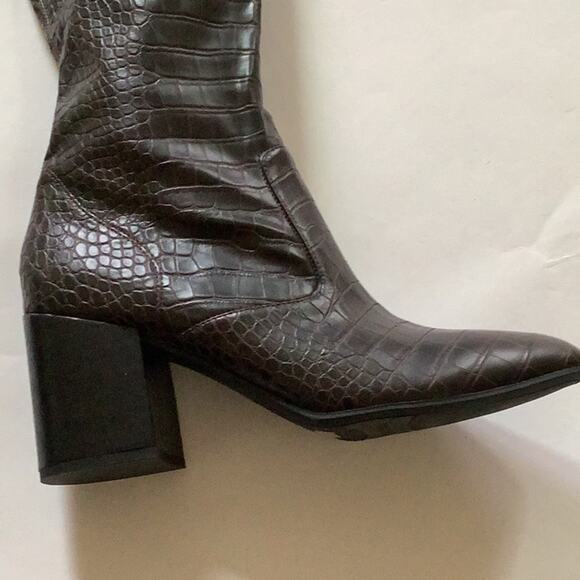 Franco Sarto Croc-Embossed Heeled Boots in Rich Brown - Picture 3 of 5